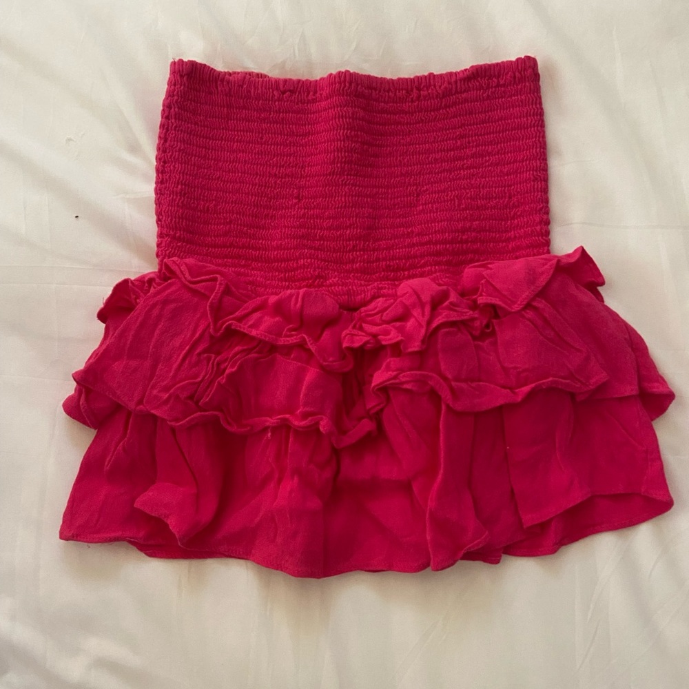 Magenta Pink Ruffle and Smocked Mini Skirt